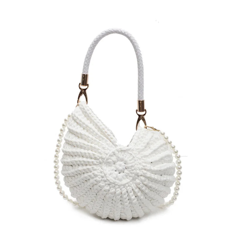 Handmade Seaside Messenger Bag - Womens Crossbody Bag with Conch Shell and Pearls