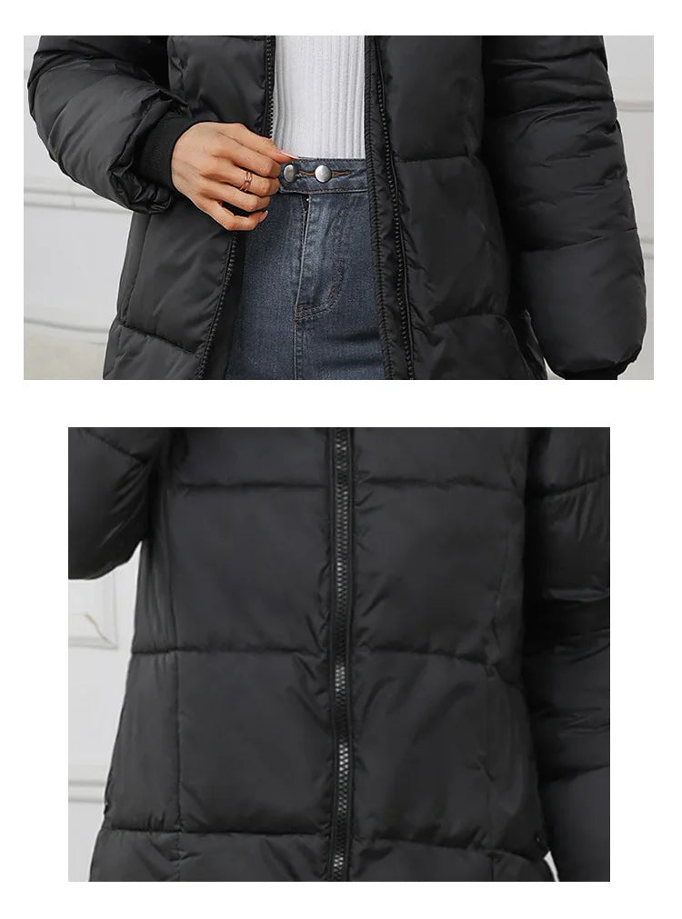 Women Long Coat – Thick Cotton Parka Jacket With Zipper Closure, Autumn Winter Warm Outerwear