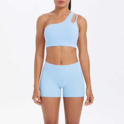 JUREN Yoga Clothes Set 2 Piece Gym Sports Shorts Set Women Tracksuit High Waist Shorts Fitness Suit Running Bra Workout Outfits