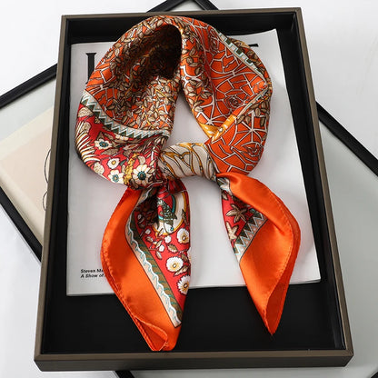 Luxury Silk Cat Print Scarf - Womens Neck Hair Tie Bandana Foulard 70cm