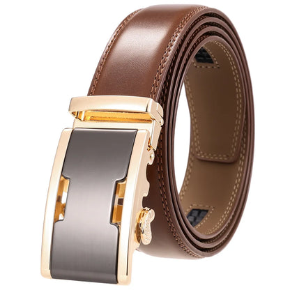 Men's Leather Belt - Genuine Brown Leather With Automatic Buckle | Business Casual