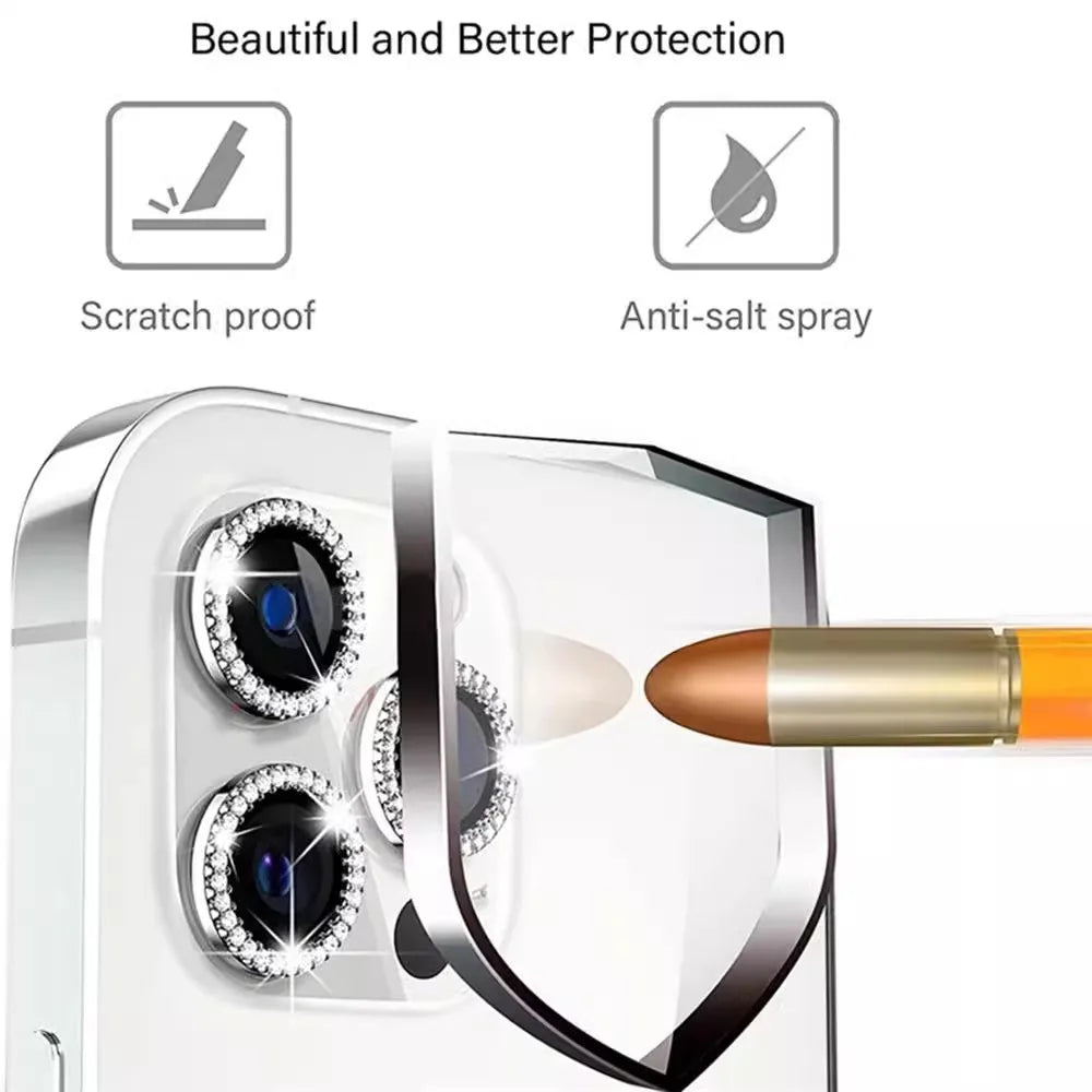 Bling Glitter Diamond Camera Lens Protector Case For iPhone 17 16 15 14 13 12 11 Pro Max Plus Sreen Protectors Film For iPhone17
