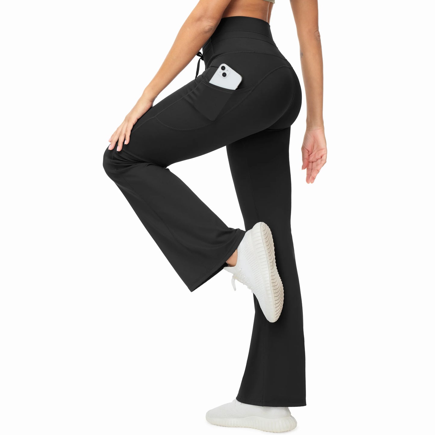 THE GYM PEOPLE Women's High Waisted Drawstring Flare Leggings Workout Soft Stetchy Bell Bottom Yoga Pants with Pockets