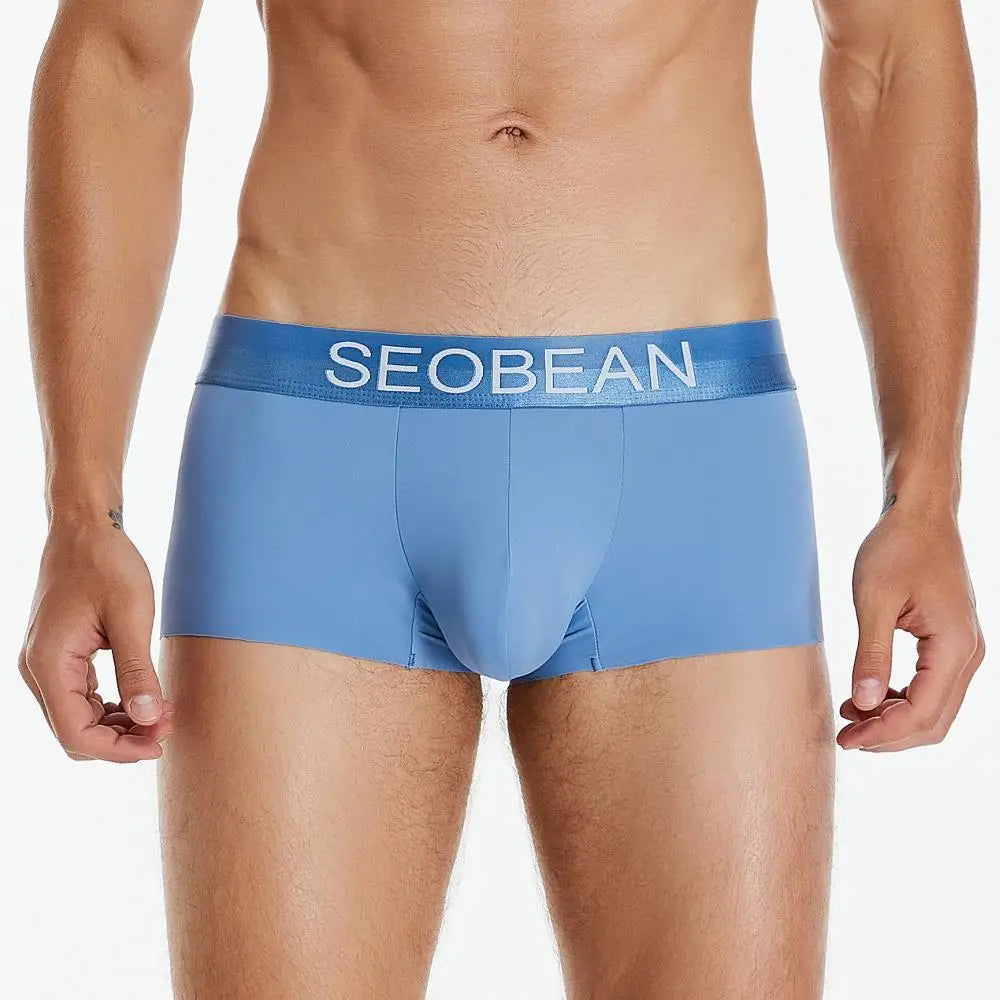 SEOBEAN New Ice Silk Boxers Men Underwear U Convex Pouch Solid Underpants Comfortable Breathable Thin Boxershorts