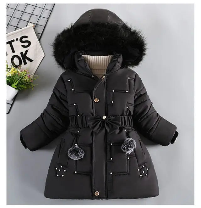 Winter Girls Jacket - Heavyweight Kids Coat With Detachable Hood & Plush Collar