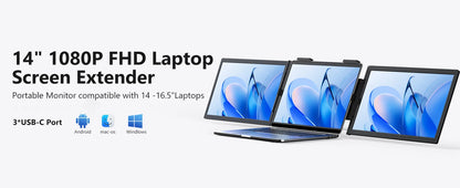 Portable Dual Monitor 14 Inch IPS Display - USB-C Laptop Screen Extender for Windows Mac