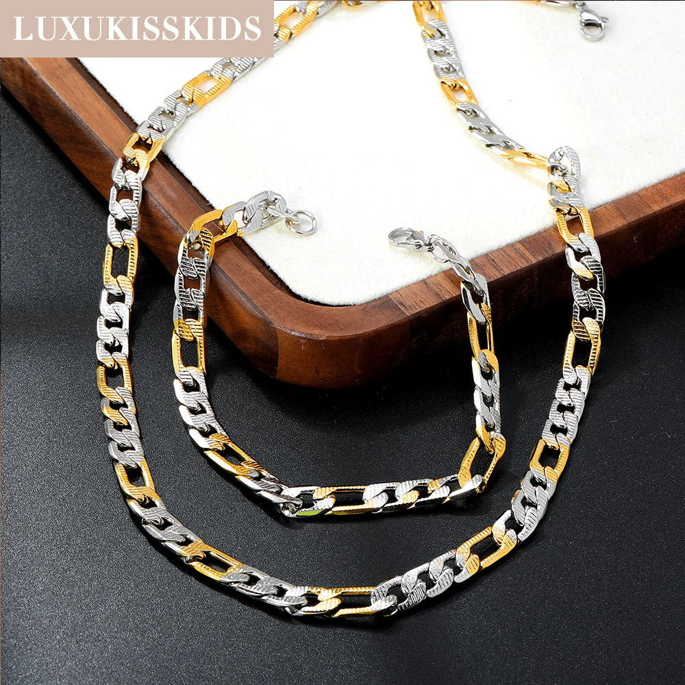 LUXUKISSKIDS Cuban Link Chain Necklaces Bracelets Set for Men/Woman 6/8/10mm Gold Color Stainless Steel Chain Punk Jewelry GIfts