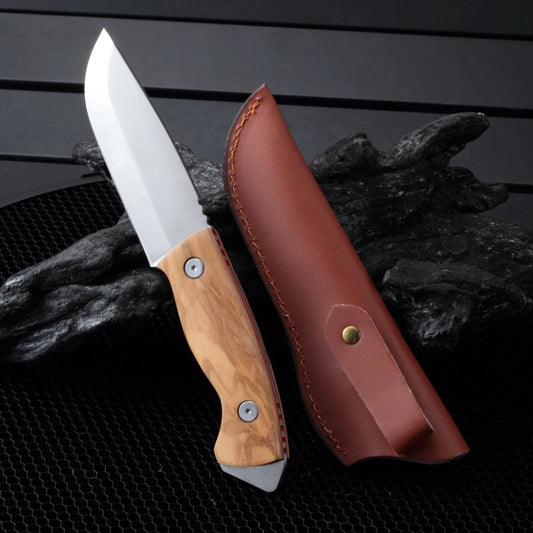 High-Density Stainless Steel Fruit  Meat Knife - Olive Wood Handle