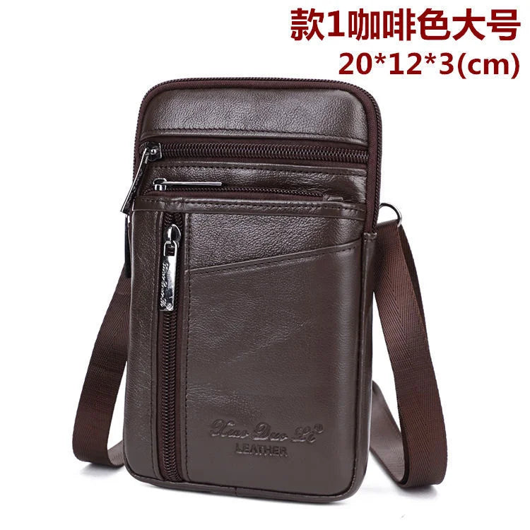 Leather Waist Bag - Men's Messenger Cowhide Mini Bag With Mobile Phone Pouch