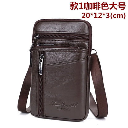 Leather Waist Bag - Men's Messenger Cowhide Mini Bag With Mobile Phone Pouch