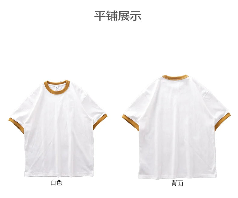 DUKEEN 320G Heavyweight Color-Blocked Patchwork Men's T-Shirt Summer 100% Cotton Solid Color Short Sleeve Basic Tops