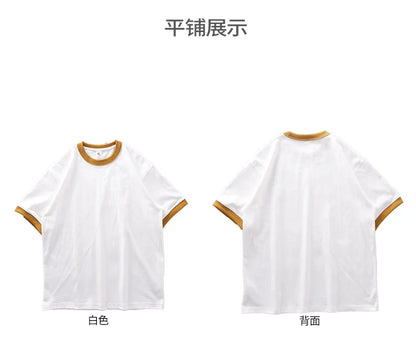 DUKEEN 320G Heavyweight Color-Blocked Patchwork Men's T-Shirt Summer 100% Cotton Solid Color Short Sleeve Basic Tops