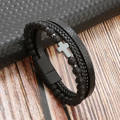 Fashion Braided Rope Woven Multilayer Leather Men Bracelets Punk Mental Magnet Bangle for Friend Charm Jewelry Gifts