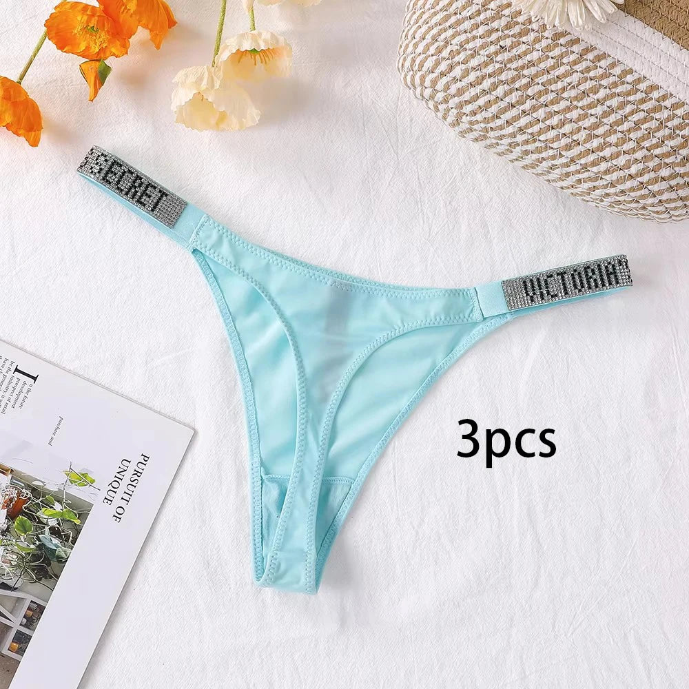 3PCS Victoria's Secret Lace Thongs Woman Comfortable Breathable Panty High Waist Women Underwear Sexy Lingerie Panties Seamless