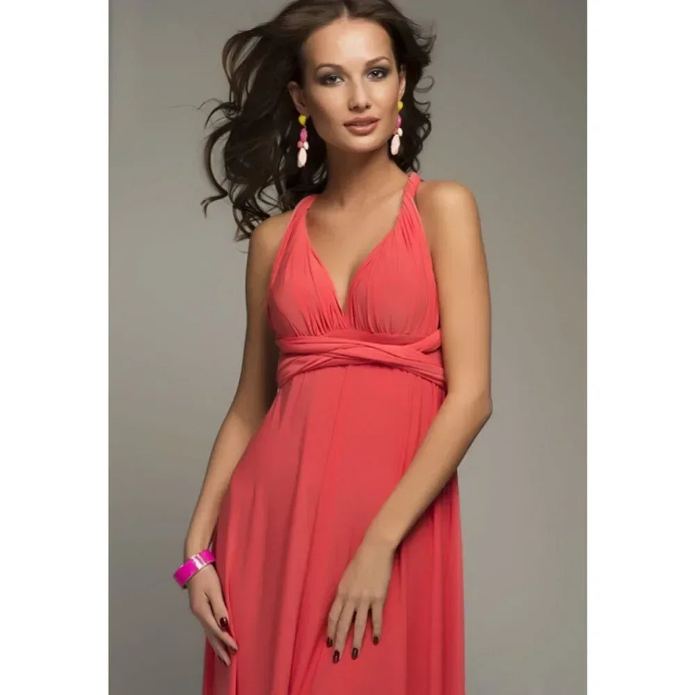 Fashion Multi-worn V-neck Vestidos De Fiesta Women Long Dress Sexy Strapped Lady Summer Maxi Dress