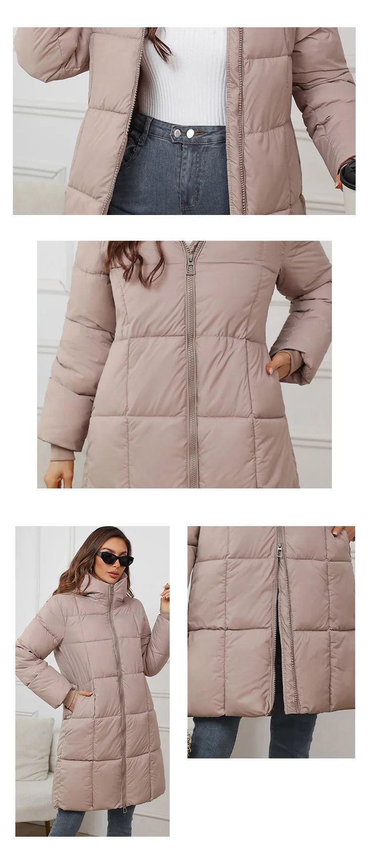 Women Long Coat – Thick Cotton Parka Jacket With Zipper Closure, Autumn Winter Warm Outerwear
