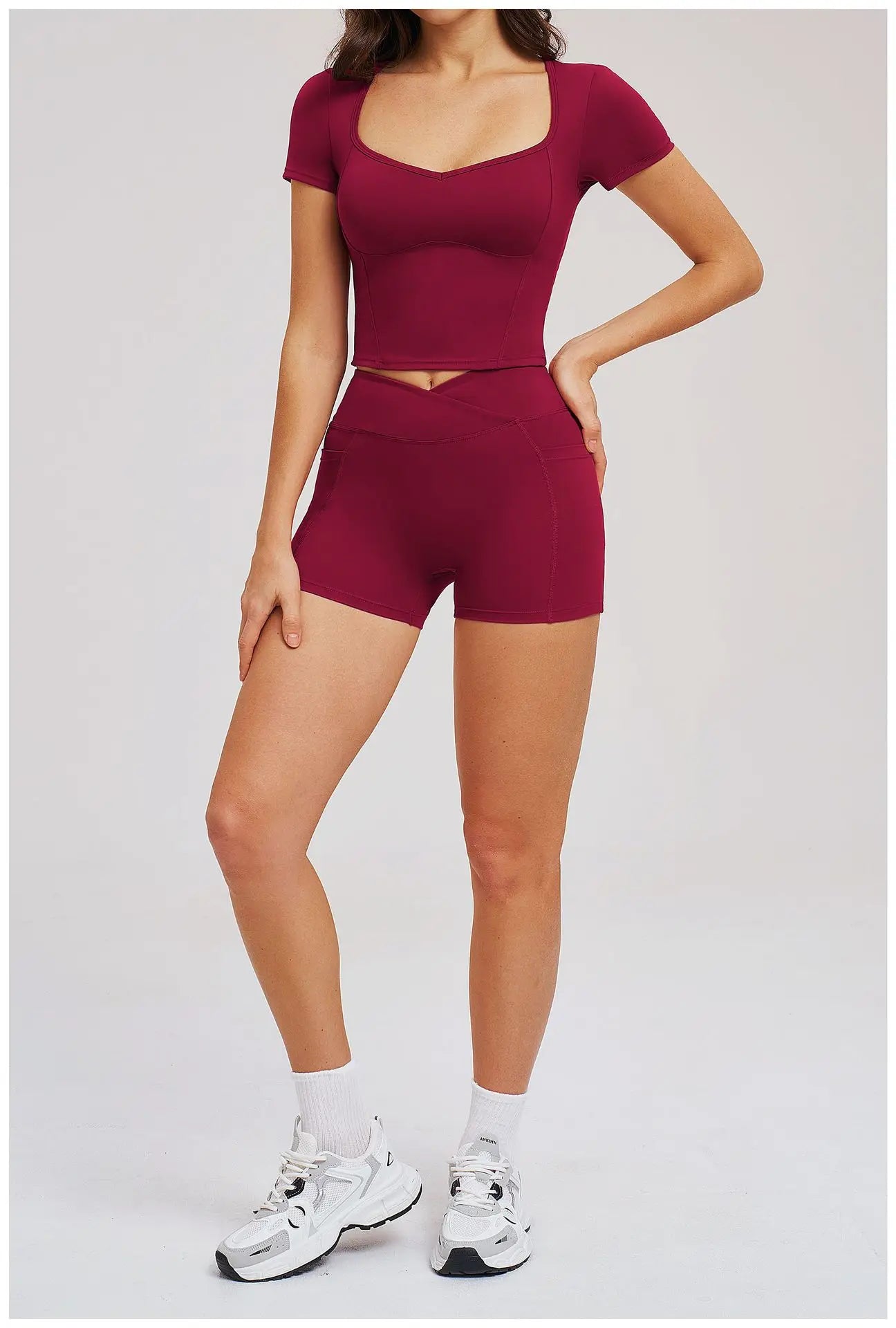 2 Pieces Workout Sports Sets Fitness Set Women Tracksuit Workout Outfits Running Sports Shorts Gym Suit Short Sleeve Yoga Top