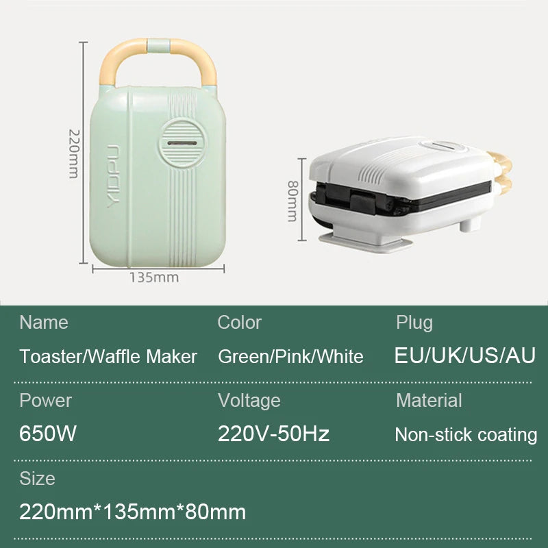 Mini Sandwich Maker - Electric Breakfast Multi Cooker for Toasts Pancakes Waffles  Donuts