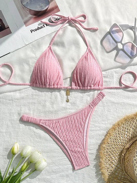 2026 women's brand new all season backless fashion sexy lace up bikini 2-piece set split swimsuit beach Brazil