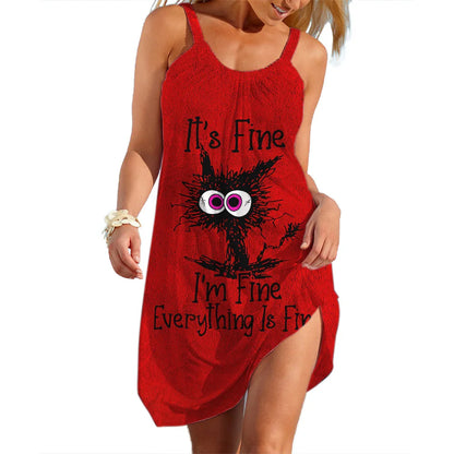 Women's A-Line Slip Dress – Summer Casual Cartoon Print Knee-Length Dress