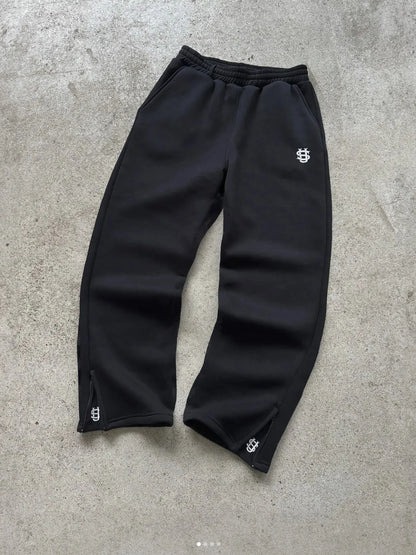 Autumn Men's Casual Sports Zipper Embroidered Straight Leg Drawstring Pants