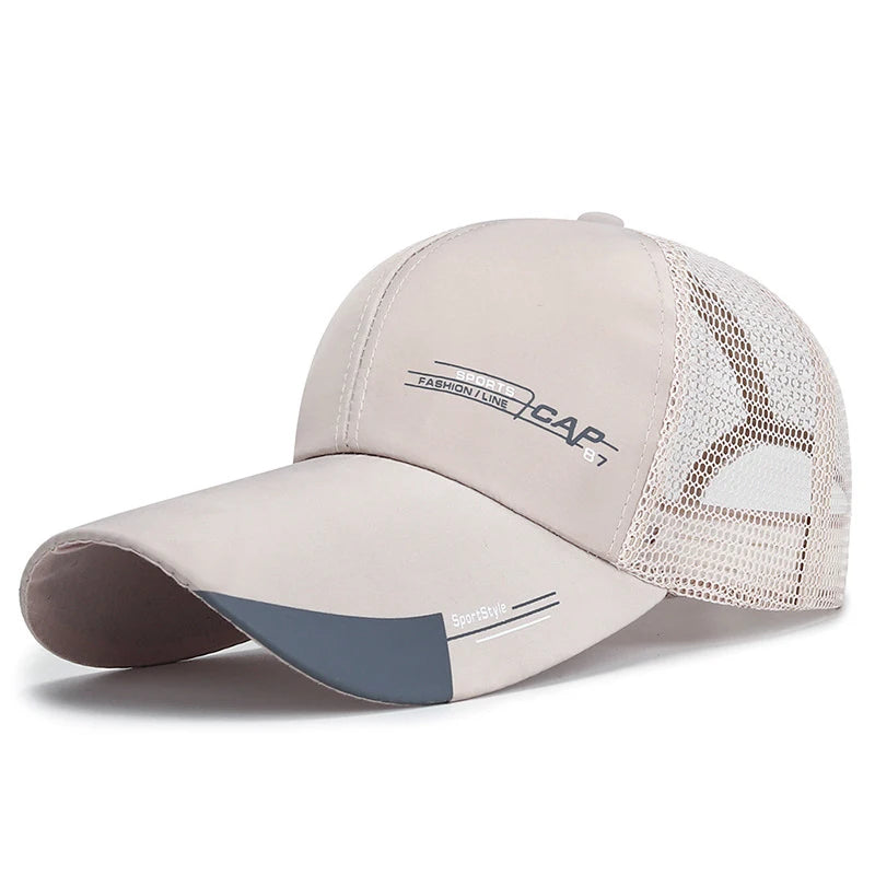 Mens Hat For Fish Outdoor Sports Cap Fashion Line Baseball Cap Mesh Breathable Snapback Hat Long Visor Brim Cap Bone Casquette