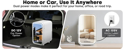 4L Mini Cooler＆Warmer Fridge With LED Light Mirror Portable Makeup Refrigerator Cosmetic Storage Keep fresh Cooler for Car Home