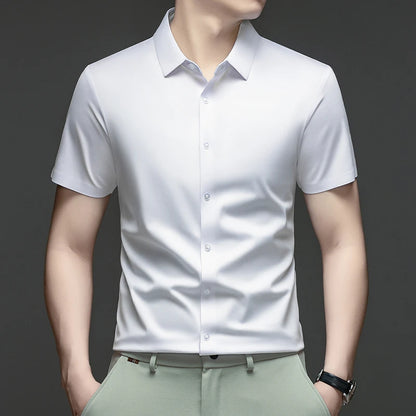 Mens Summer Business Short Sleeved Shirt Seamless Construction High Stretch Easy Care for AllDay Comfort