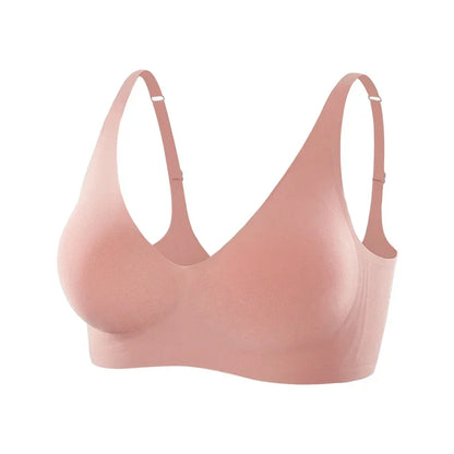 Plus Size Wireless Bra - Seamless Push Up Padded Plunge Bra with Adjustable Straps