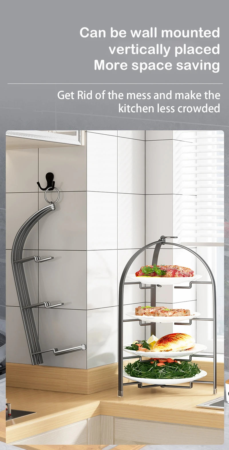 Kitchen Storage Rack | Wall Mounted Rust Proof Rack, Foldable Side Dish Organizer with Drawer