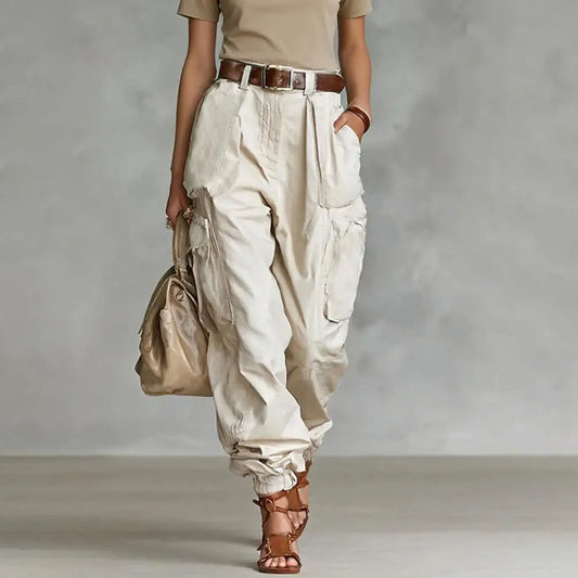 2026 Vintage Casual Trousers For Women Loose Multi-Pocket Cargo Pants Vacation Solid Color Sports Temperament Sweatshirt Overall