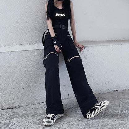New 2025 Streetwear Black Pants for Women Fashion High Waist Detachable Streetweart Cargo Pants Woman
