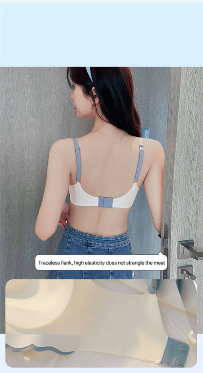 2pcs Womens Seamless Sweet Anti Sagging Bra Girl Thin Brassier Lady Comfort Soft Breathable Bra Student Simple Fashion Underwear