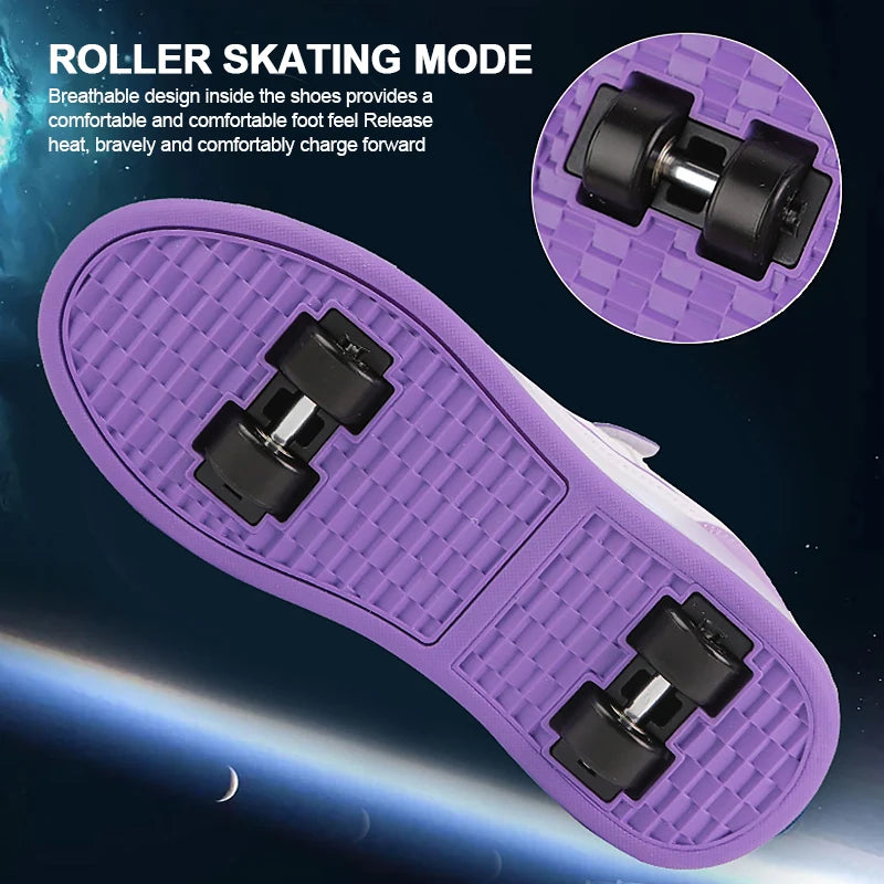 Roller Skate Shoes - Kids LED Light Sneakers With Hook & Loop Closure