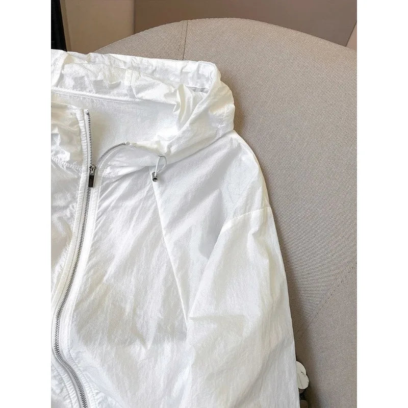 Women Solid Color Hooded Sun Protection Jacket Loose Breathable UV Protection Summer Coat S-4XL