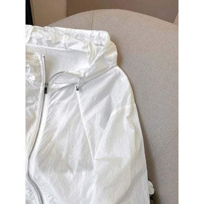Women Solid Color Hooded Sun Protection Jacket Loose Breathable UV Protection Summer Coat S-4XL