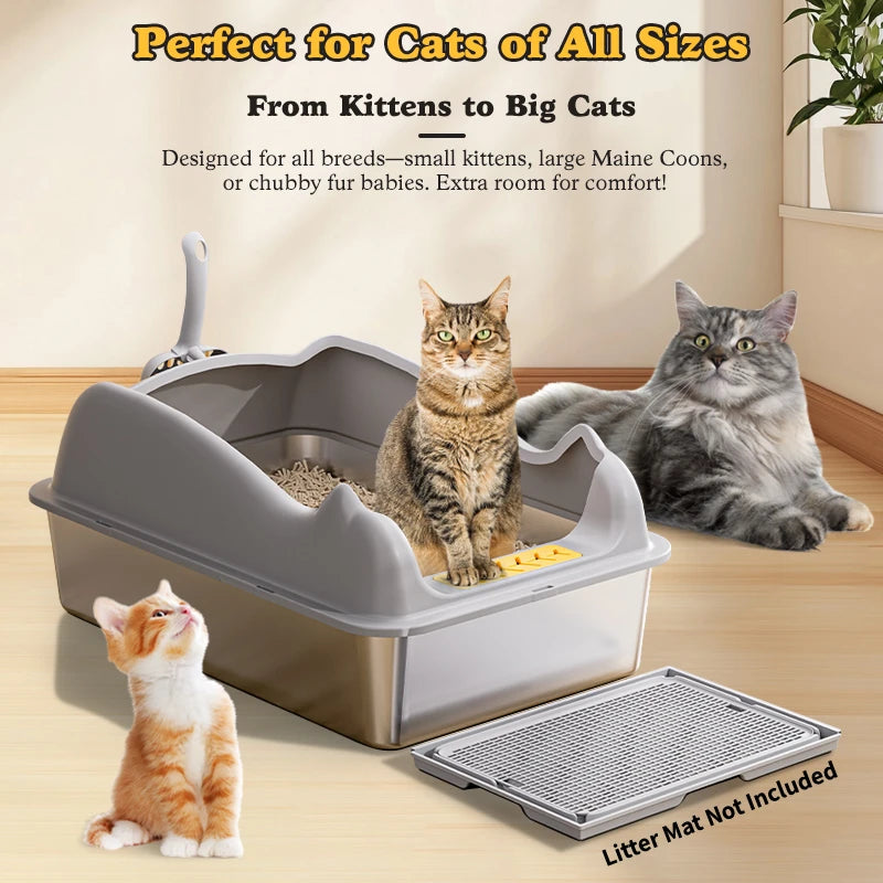 XL Stainless Steel Cat Litter Box with Lid - Easy Clean Odor-Free Anti-Leakage - ZOOMNSTORE