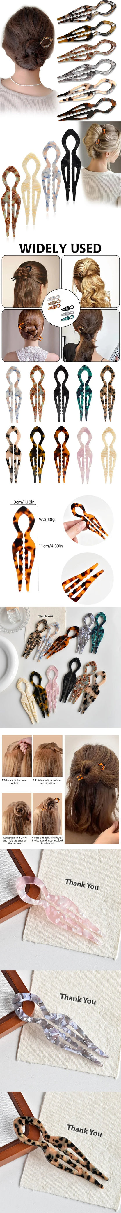 Lazy Bun Hair Pin Fish Tail Twist Hairpin French Acrylic U Shaped Hair Stick Girl Hair Sticks Accessories FZAN04