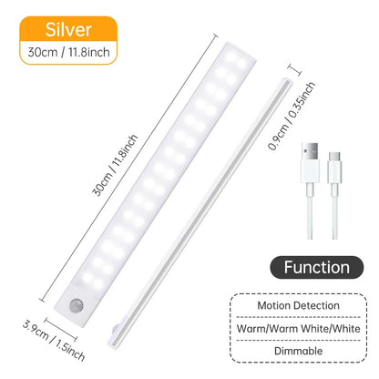 Motion Sensor Light Wireless LED Night Light USB Rechargeable Night Lamp Cabinet Wardrobe Lamp Under Backlight For Kitchen Led