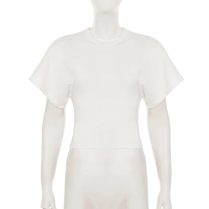 SUCHCUTE Solid Cotton O-Neck Pullover Waist Short Top Women Short-Sleeved Loose T-shirt Causal All-Match Shirts Summer Basic New