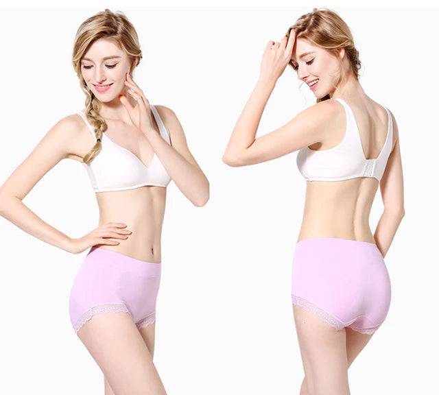 Ruffles Lace Underwear Woman High Waist Middle Aged Mother Spring Summer Modal Briefs Comfortable Panties Нижнее Бельё Женское