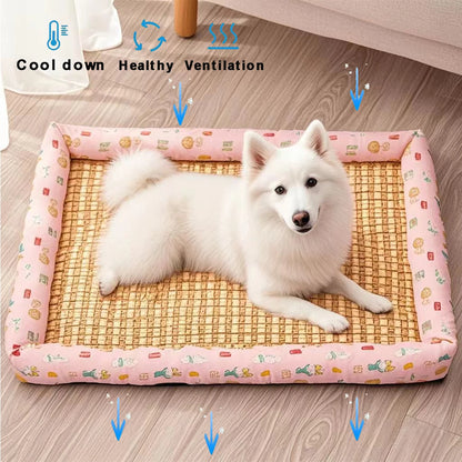 Square Summer Cooling Sleeping Dog Bed for Large Dog Cushion Spring Breathable Antislip Cat Bed bamboo Cat Mat Pet Bed for Dog