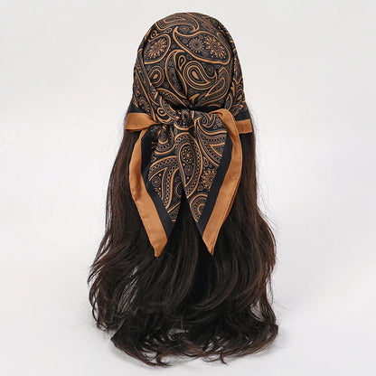 Bohemian Floral Silk Scarf - Tropical Leaf Head Wrap and Bandana