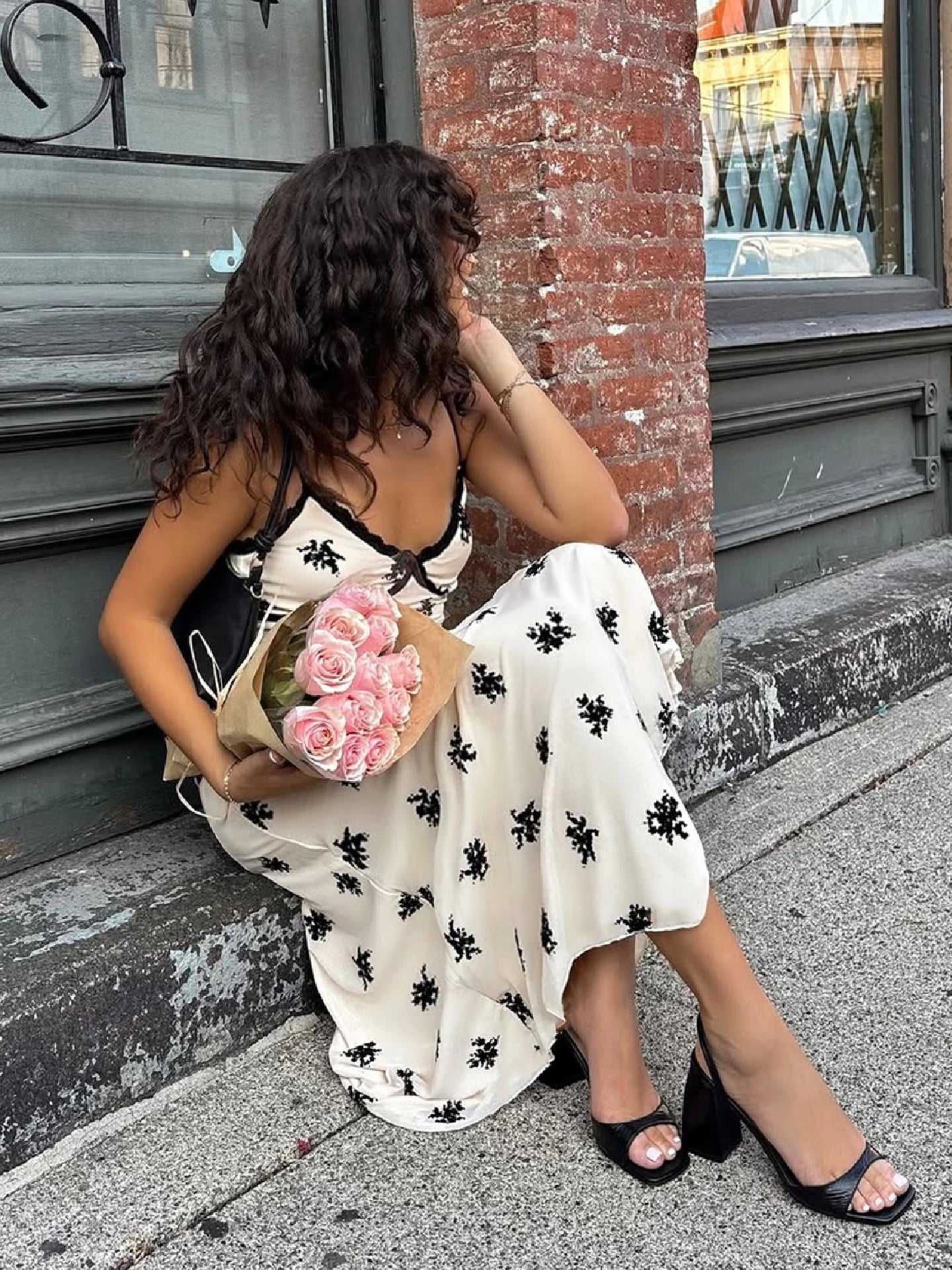Hugcitar 2026 Floral Print V Neck Slip Backless Sexy Bodycon Maxi Prom Dress Spring Summer Women Clothes Birthday Party Festival