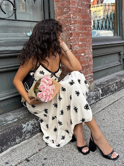 Hugcitar 2026 Floral Print V Neck Slip Backless Sexy Bodycon Maxi Prom Dress Spring Summer Women Clothes Birthday Party Festival
