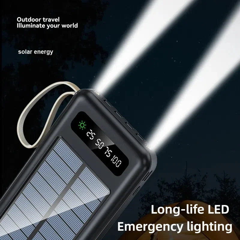 Lenovo Solar Power Bank 50000mAh Large Capacity Mobile Power Fast Charging Battery Dual USB 4 Cables For iPhone Samsung