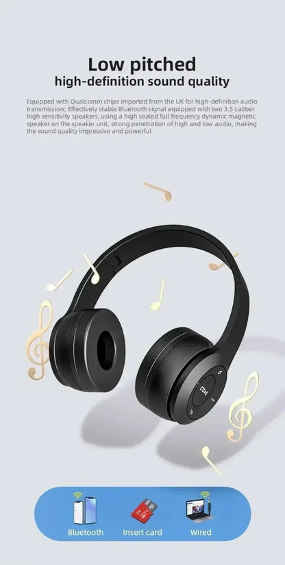 P47 Wireless Bluetooth Headphone With Microphone Foldable Headsets Bass HiFi Sound Music Stereo Earphone For Smartphones TV Game