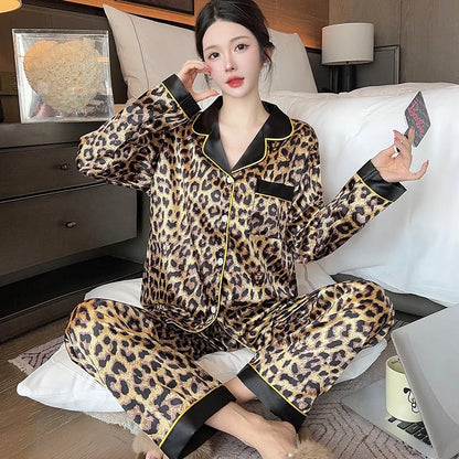 Spring and Summer New Women's Senior Ice Silk Women's Pajamas Love Teenage Girls Students Casual Pajamas Homewear Two-Piece Set