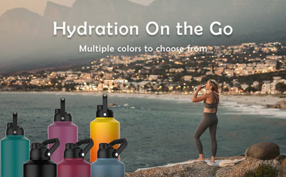 WATERSY 64/87/128oz Large Capacity Insulated Water Bottle Stainless Steel Thermal with Lift Hands Outdoor Camping Vacuum Flask