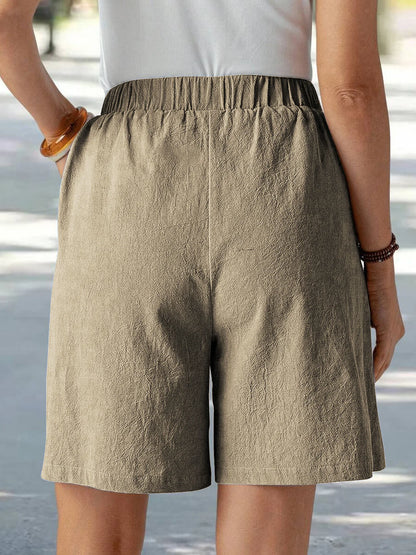 Summer Ladies Casual Loose Pocket Buttoned Linen Shorts Comfortable Breathable Loose Fit Short Pants for Women
